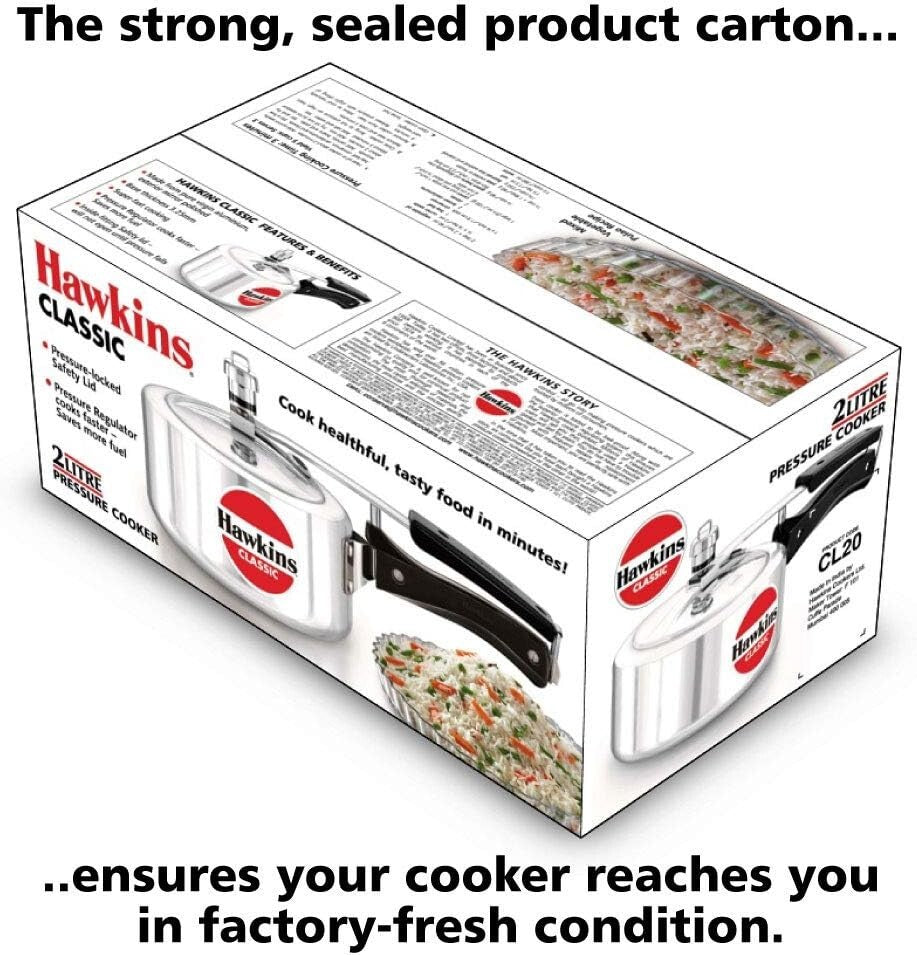 Hawkins Classic Aluminium Inner Lid Pressure Cooker, 2 Litre, Silver (CL20)